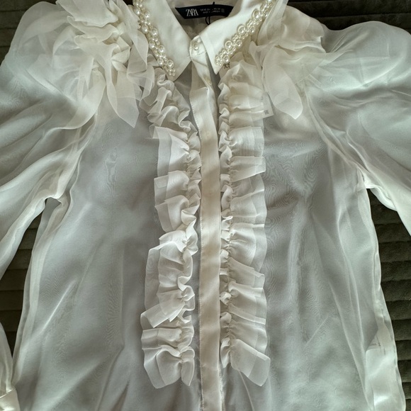Zara romantic organza blouse, white size XS (NWT) - Picture 6 of 10